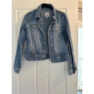 Old Navy Womens Classic Blue Denim Jean Jacket Button Front Collared Long Sleeve